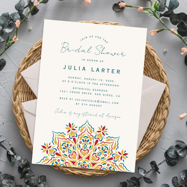 Tribal Folk Country Crest Mandala Bridal Shower Invitation (Creator Uploaded)
