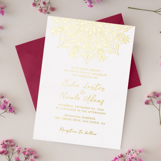Tribal Folk Country Culture Crest Mandala Wedding Foil Invitation (Creator Uploaded)