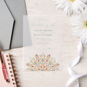 Tribal Folk Country Culture Crest Mandala Wedding Vellum Invitations
