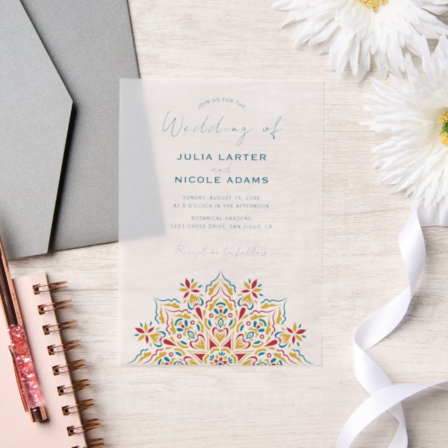 Tribal Folk Country Culture Crest Mandala Wedding Vellum Invitations (Wedding)