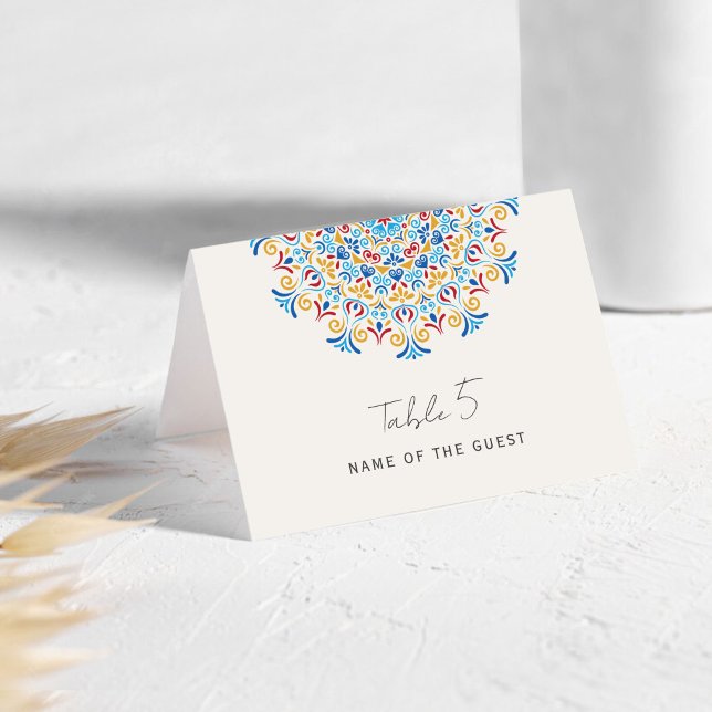 Tribal Folk Culture Mandala Wedding Place Card (Creator Uploaded)