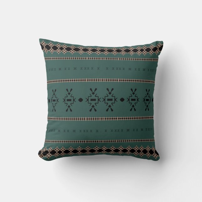 Tribal Forest Green Mud Cloth Throw Pillow (Front)