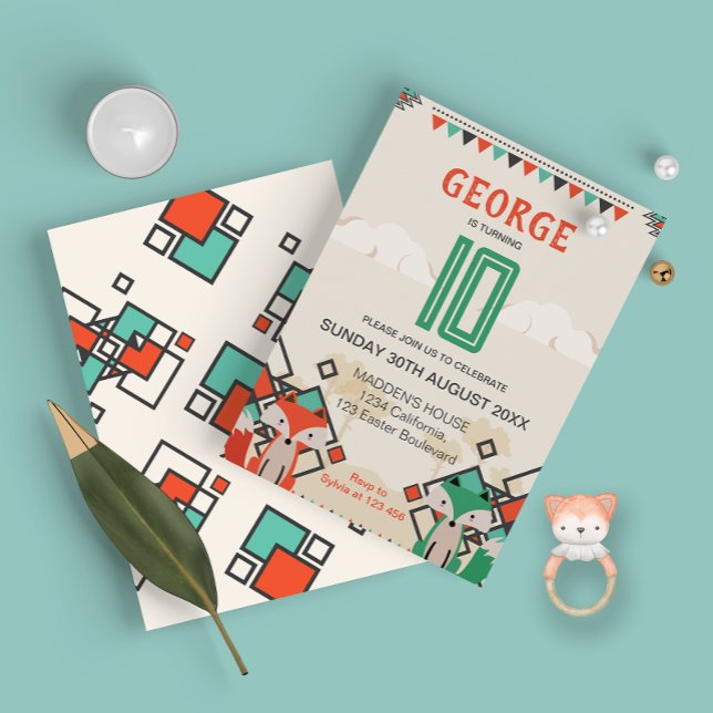 Tribal Fox, Colorful Geometric Shapes Birthday  Invitation (Tribal Fox, Colorful Geometric Shapes Birthday Invitation)