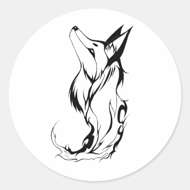 Tribal Fox Tattoo Design Classic Round Sticker (Front)