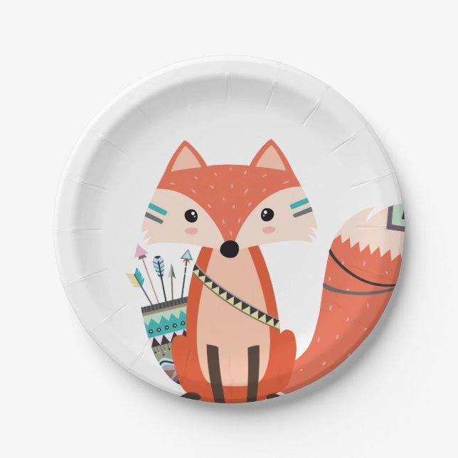 Tribal Fox Woodland Forest Birthday Baby Shower Paper Plates (Front)