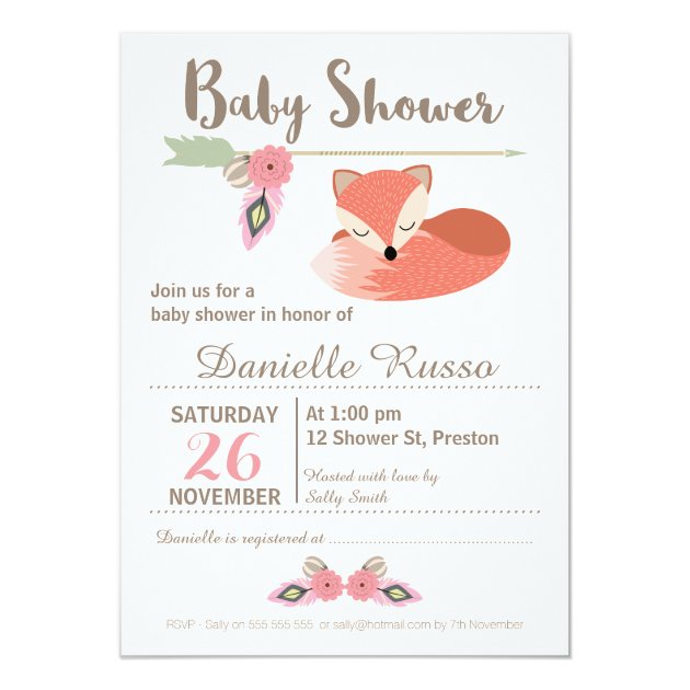 Tribal Foxl Girls Baby Shower Invitation