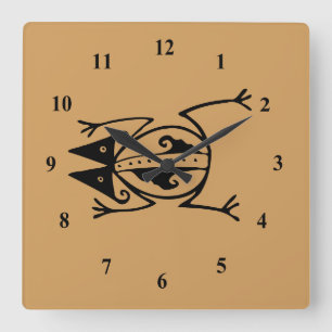 Tribal Frog Square Wall Clock
