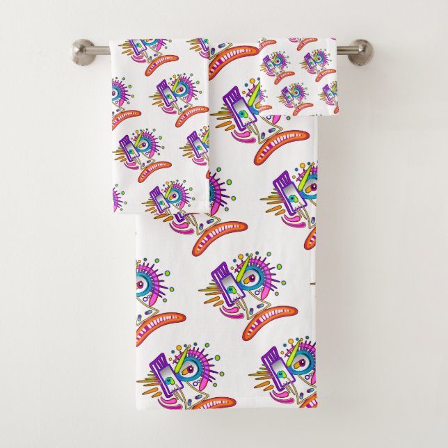 TRIBAL FROWNIE EMOJI MEEMOGIE BATH TOWEL SET (Insitu)