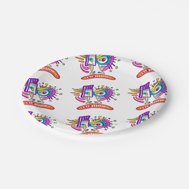 TRIBAL FROWNIE EMOJI MEEMOGIE PAPER PLATES (Angled)