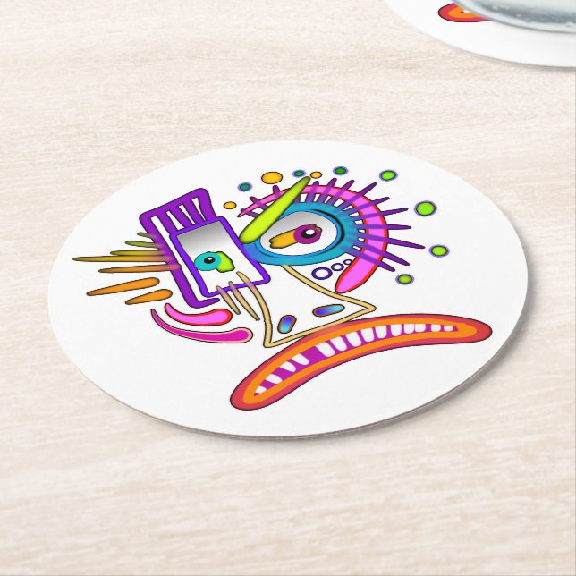 TRIBAL FROWNIE EMOJI MEEMOGIE ROUND PAPER COASTER (Angled)