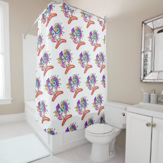 TRIBAL FROWNIE EMOJI MEEMOGIE SHOWER CURTAIN