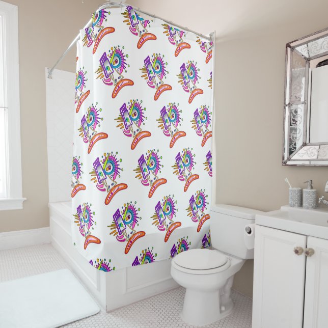 TRIBAL FROWNIE EMOJI MEEMOGIE SHOWER CURTAIN (In Situ)