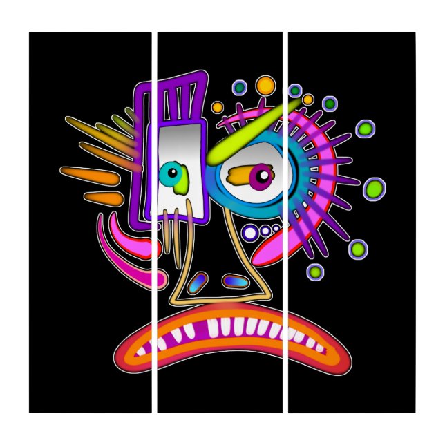 TRIBAL FROWNIE EMOJI MEEMOGIE TRIPTYCH (Front)