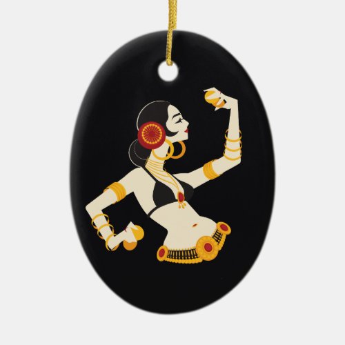 tribal fusion belly dancer with cymbals ceramic ornament