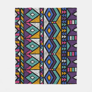 Tribal Geometric Aztec: Colorful Vintage Pattern Fleece Blanket