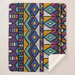 Tribal Geometric Aztec: Colorful Vintage Pattern Sherpa Blanket