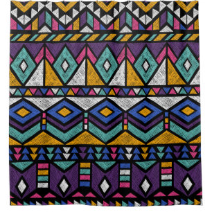 Tribal Geometric Aztec: Colorful Vintage Pattern Shower Curtain
