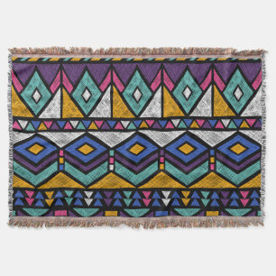 Tribal Geometric Aztec: Colorful Vintage Pattern Throw Blanket