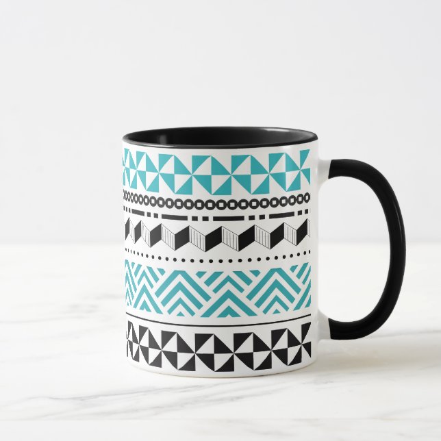 Tribal Geometric Black and Aqua Modern Aztec Mug (Right)