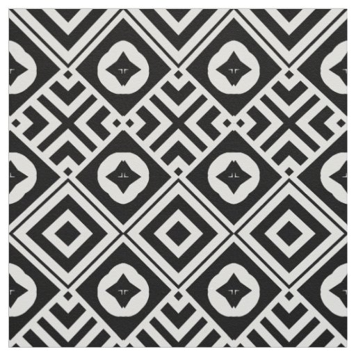 Tribal Geometric Black and White Mosaic Pattern Fabric