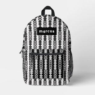 Tribal geometric black and white w/ name printed backpack