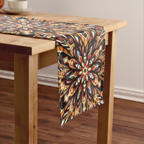 Tribal Geometric Brown and Black Mandala Short Table Runner