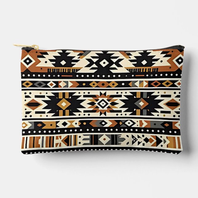 Tribal Geometric Earth-Tone  Accessory Pouch (Front)