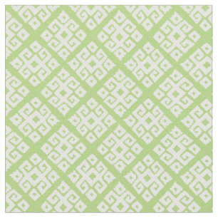 Tribal geometric key white green patterned fabric