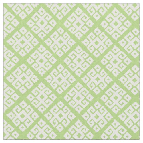 Tribal geometric key white green patterned fabric