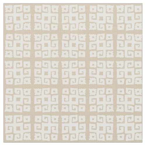 Tribal geometric key white square patterned fabric