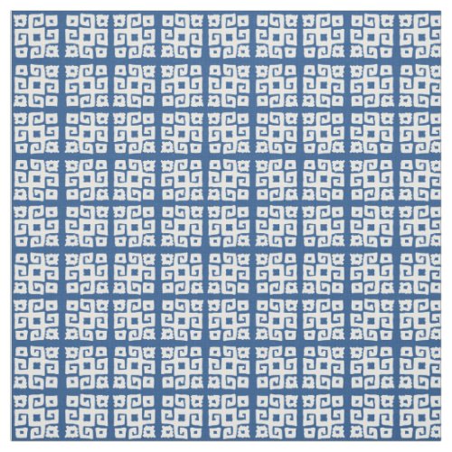 Tribal geometric key white square patterned fabric