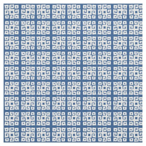 Tribal geometric key white square patterned fabric