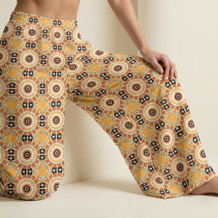 Tribal Geometric Mandala Burnt Orange Black Boho Fabric