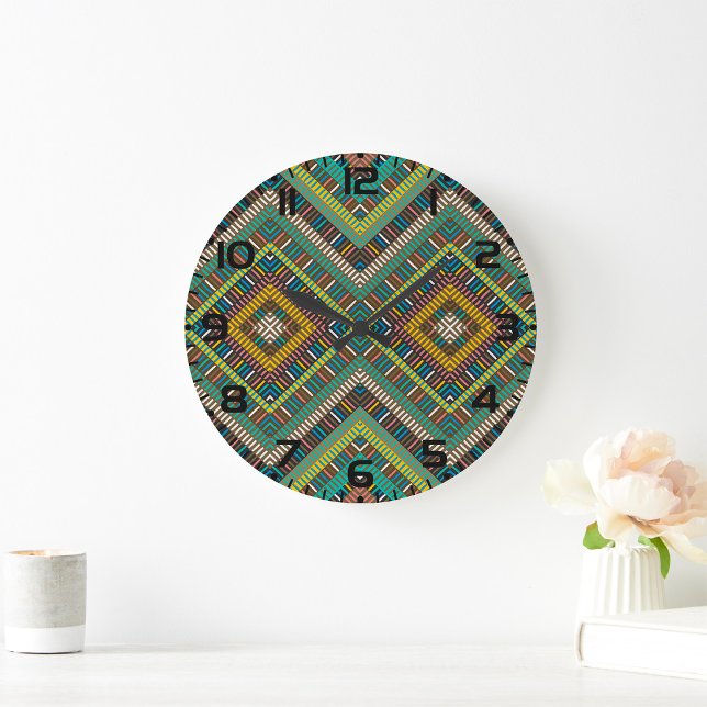 Tribal Geometric Pattern Boho Ethnic Aztec  Large Clock (Creator Uploaded)