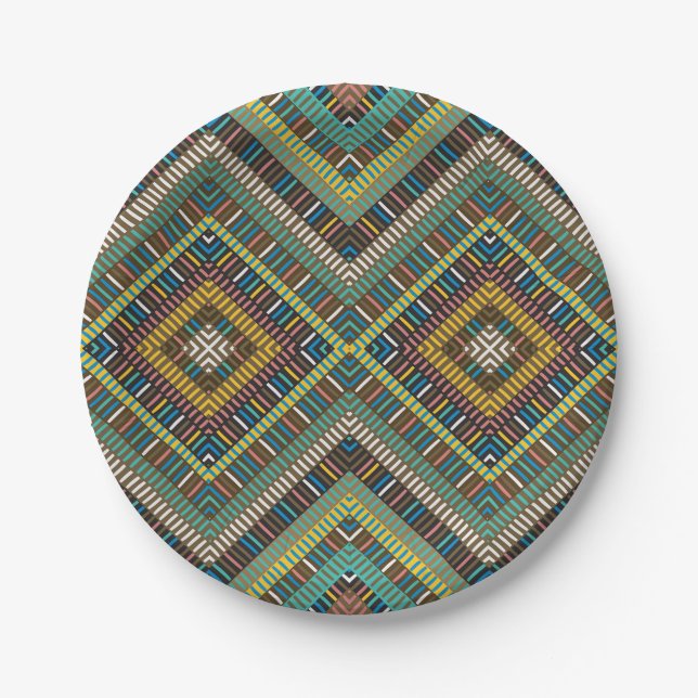 Tribal Geometric Pattern Boho Ethnic Aztec  Paper Plates (Front)