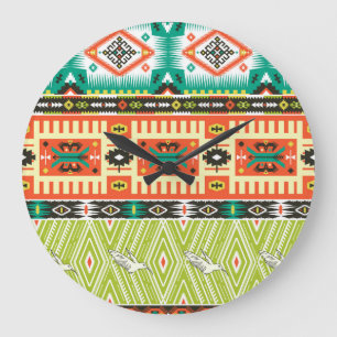 Tribal Geometric: Quotes Text Pattern. Large Clock