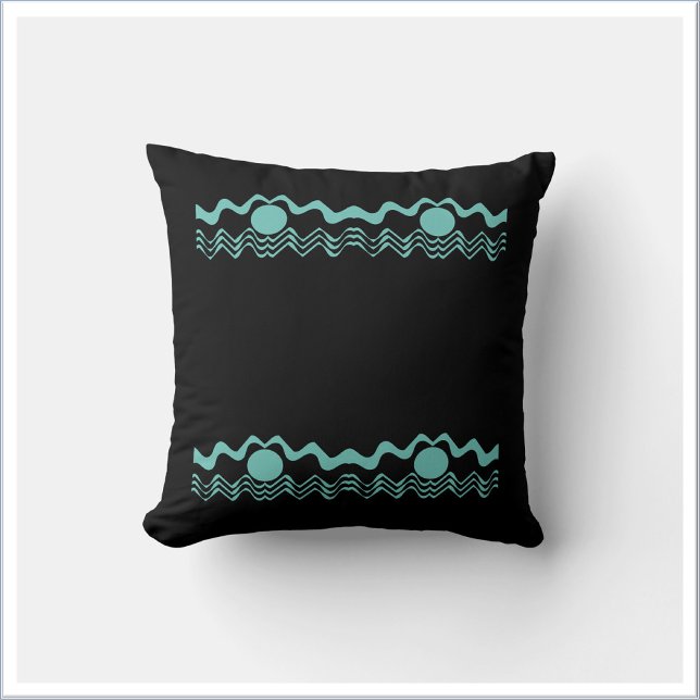 Tribal Geometric Turquoise Blue and Black Throw Pillow (Creator Uploaded)