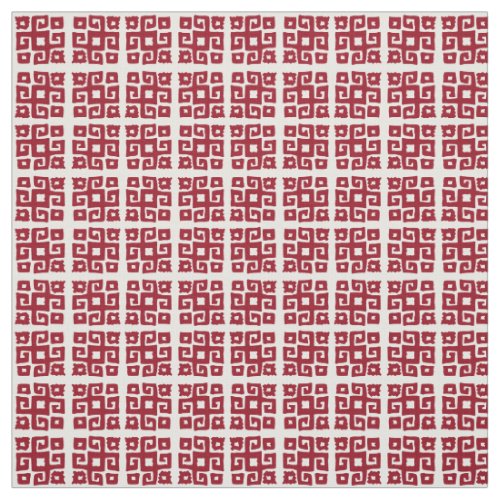 Tribal geometric white red square patterned fabric