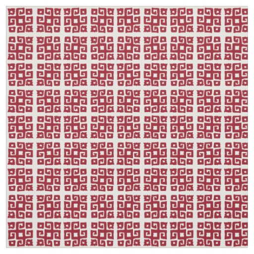 Tribal geometric white red square patterned fabric