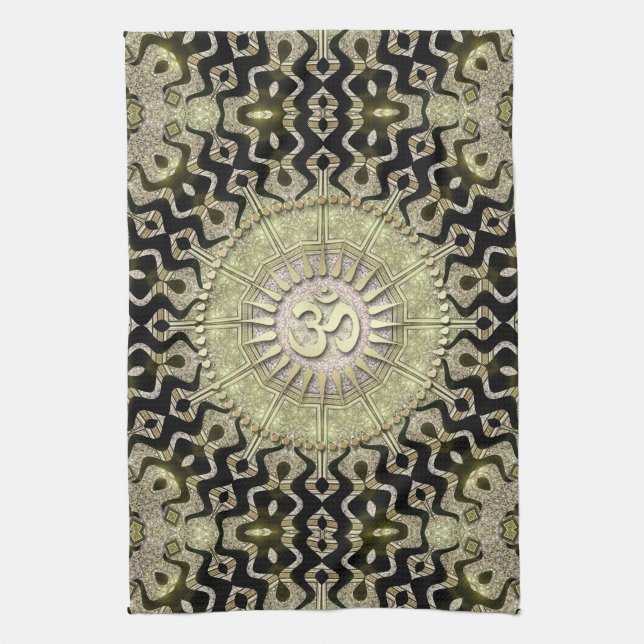 Tribal Geometry Black Gold Om Cloth Banner (Vertical)