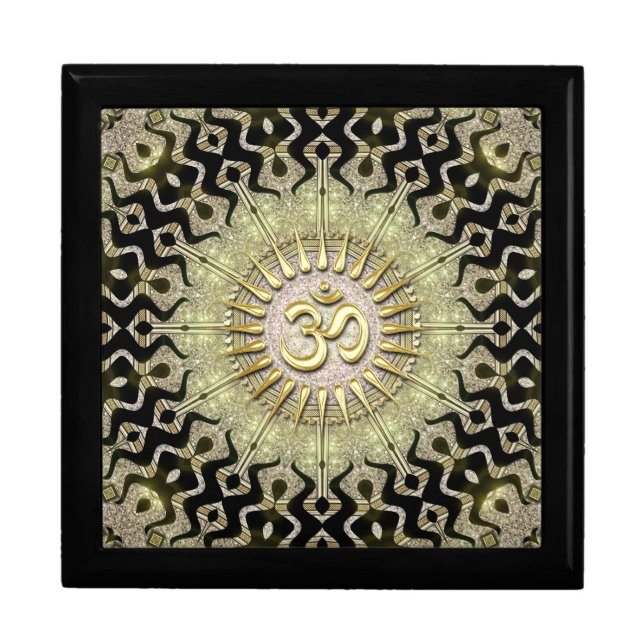 Tribal Geometry Black Gold Om Gift Box (Front)