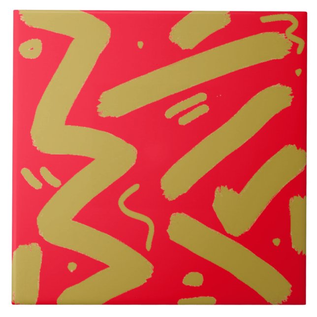 Tribal Gold and Red Ceramic Tile (Front)