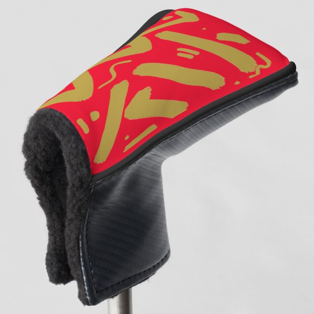 Tribal Gold and Red Golf Head Cover (3/4 Front)