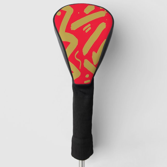 Tribal Gold and Red Golf Head Cover (Front)