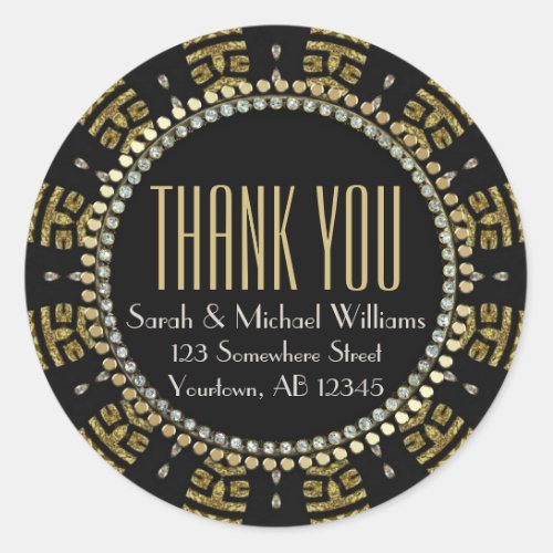 Tribal Gold Black Thank You Round Classic Round Sticker