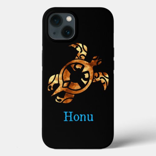 Tribal Gold Hawaiian Sea Turtle on Black iPhone 13 Case
