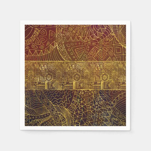 Tribal  Gold Pattern on Brown Paint Paper Napkins