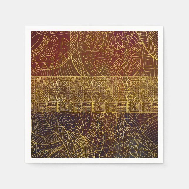 Tribal  Gold Pattern on Brown Paint Paper Napkins (Front)