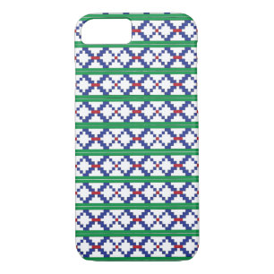 Tribal Green, blue, red ethnic folk art pattern iPhone 8/7 Case