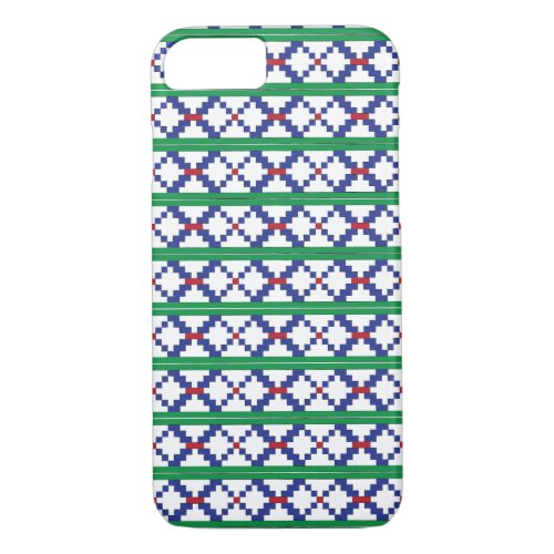 Tribal Green blue red ethnic folk art pattern iPhone 87 Case